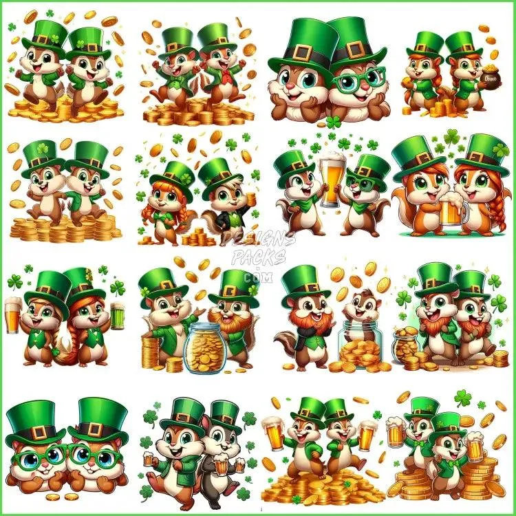 16 Chipmunks St. Patrick’s Day Designs Bundle PNG