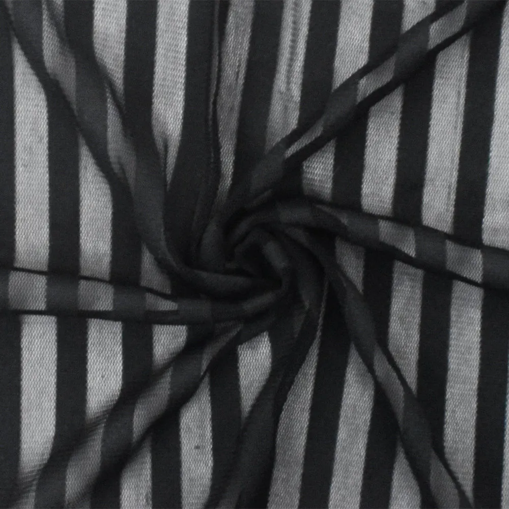 4 YD PC-Dark Black Stripe Stretch Spandex Nylon Mesh Knit Fabric