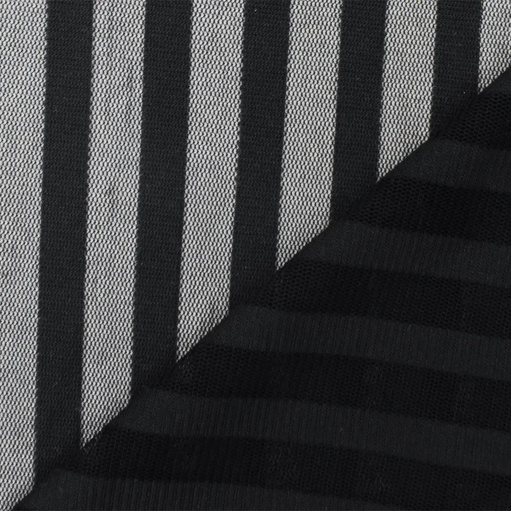 4 YD PC-Dark Black Stripe Stretch Spandex Nylon Mesh Knit Fabric