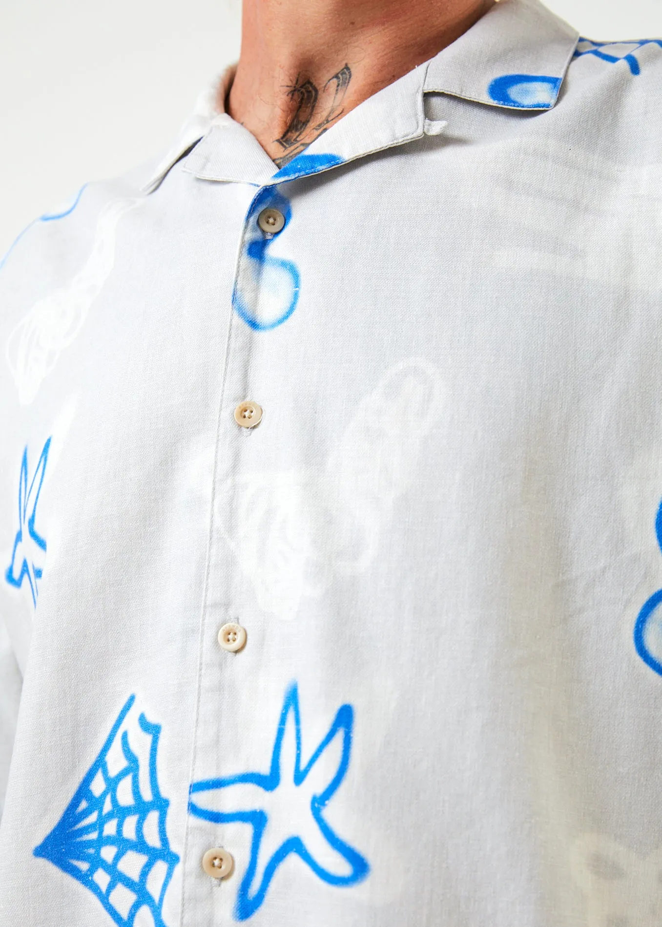 AFENDS Mens Planetary - Cuban Short Sleeve Shirt - Smoke