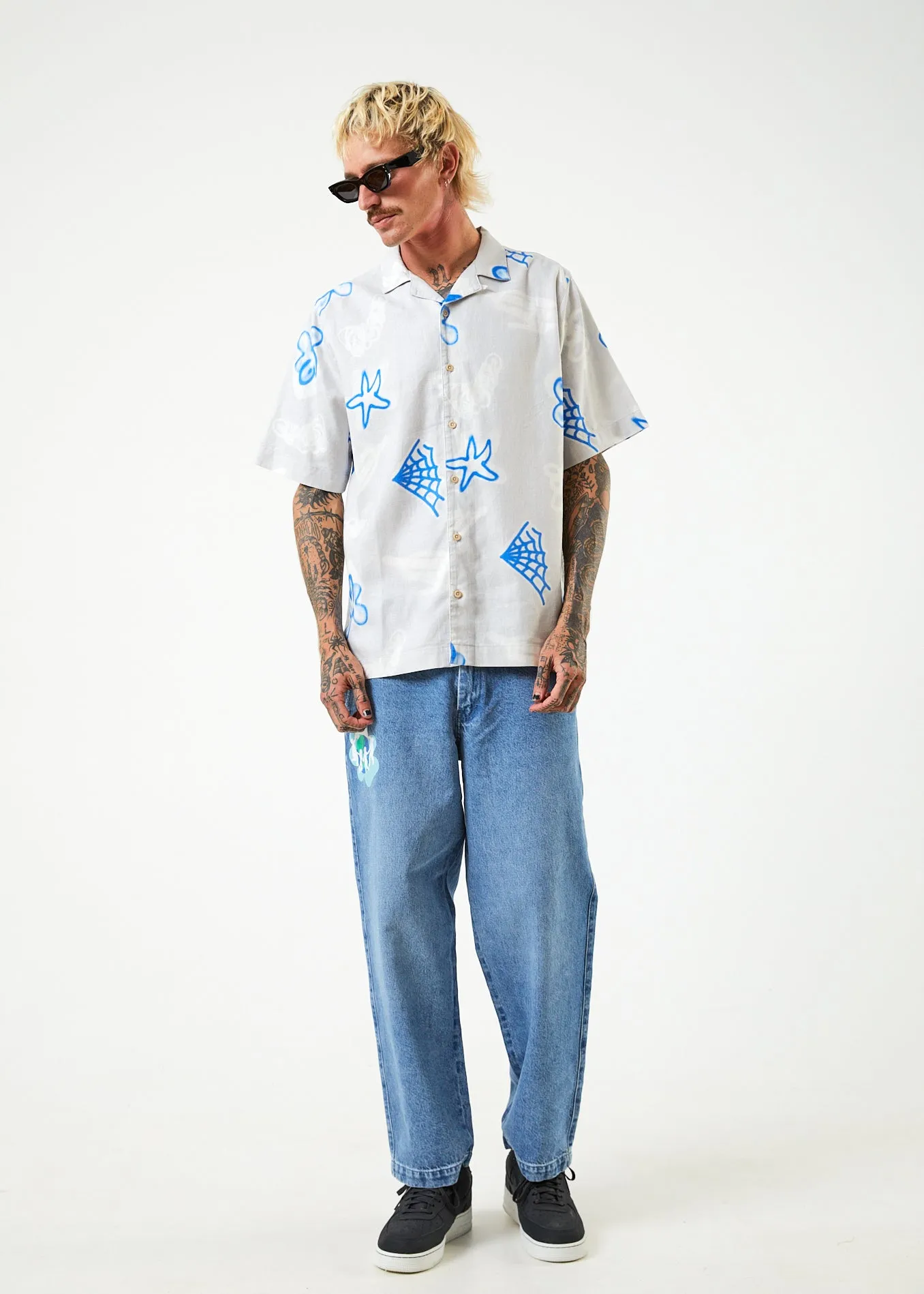 AFENDS Mens Planetary - Cuban Short Sleeve Shirt - Smoke