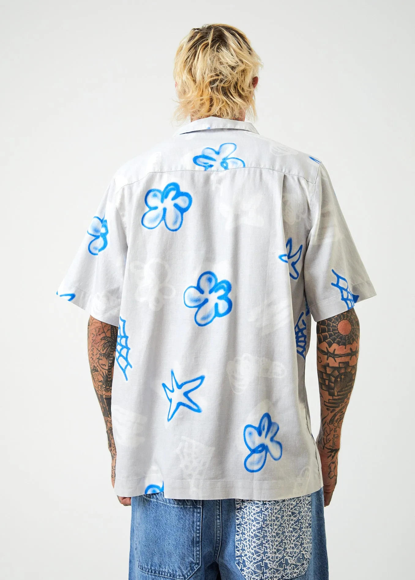 AFENDS Mens Planetary - Cuban Short Sleeve Shirt - Smoke