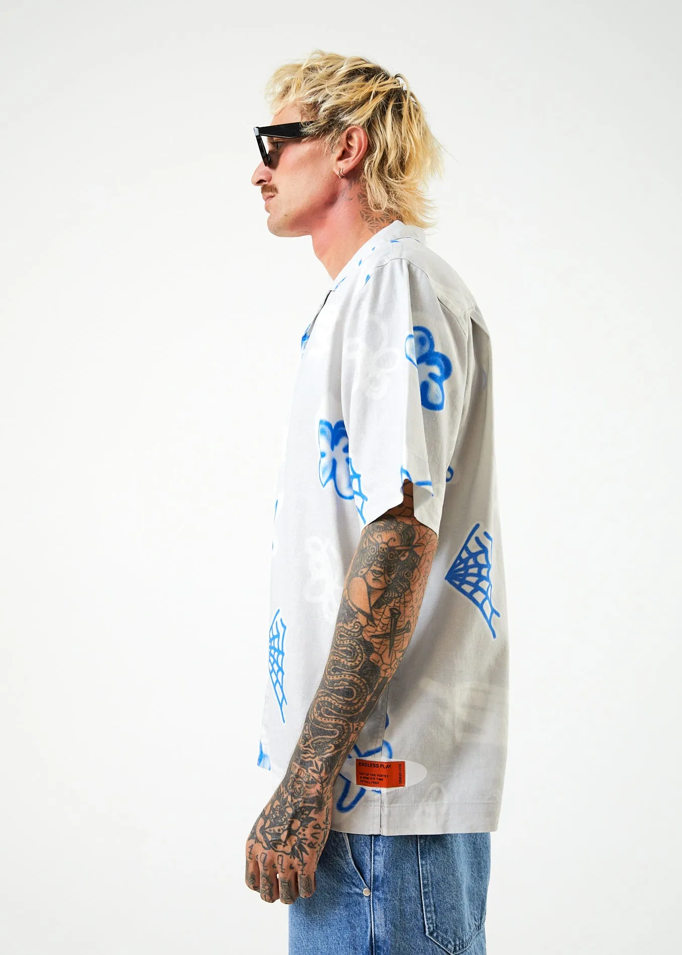 AFENDS Mens Planetary - Cuban Short Sleeve Shirt - Smoke