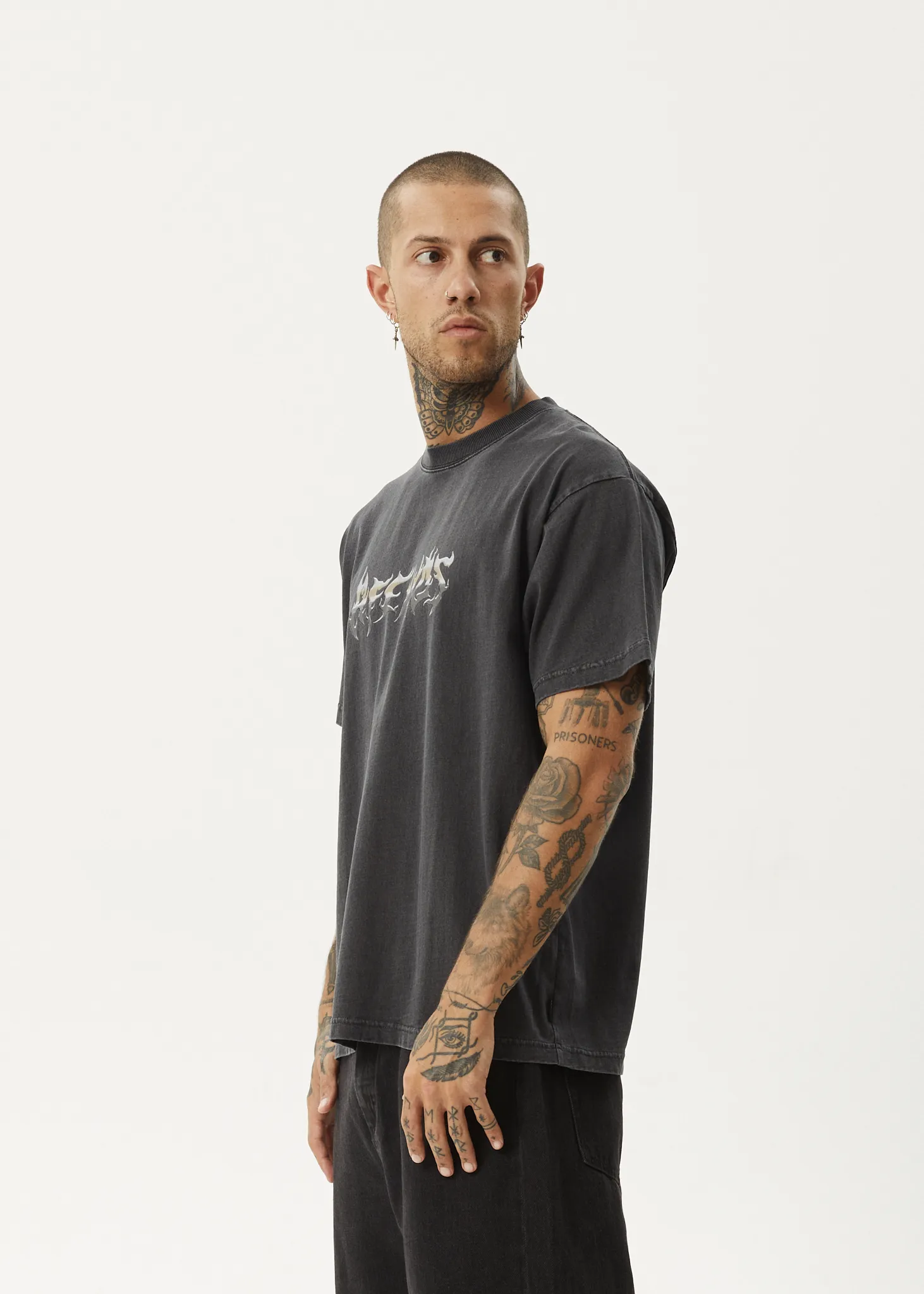 AFENDS Mens Scorched - Heavy Weight Boxy Fit Tee - Stone Black