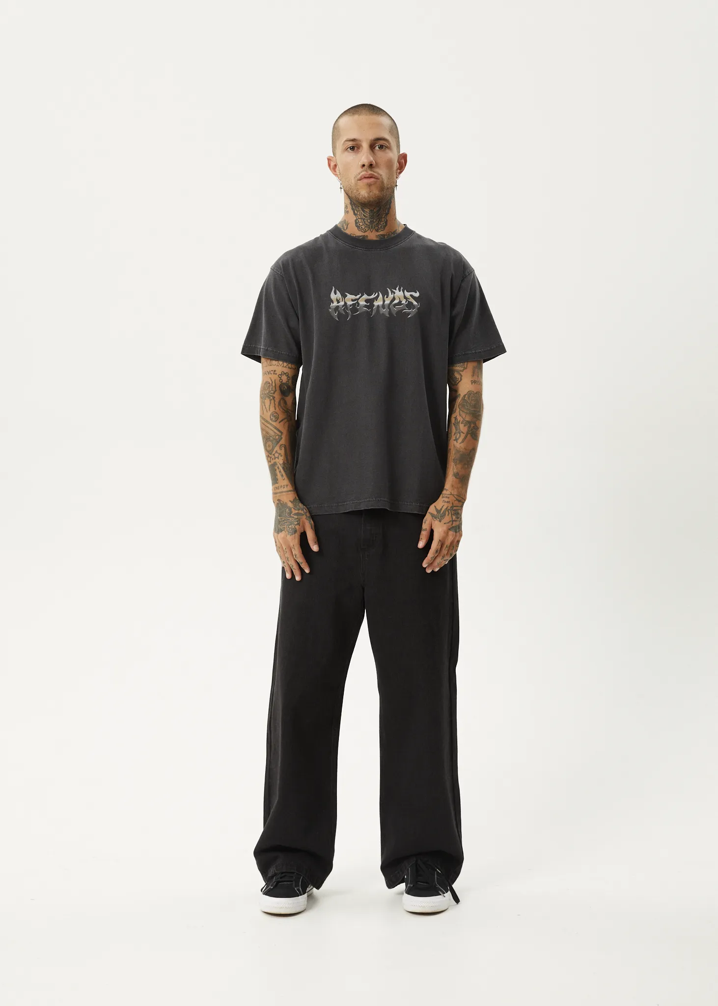 AFENDS Mens Scorched - Heavy Weight Boxy Fit Tee - Stone Black