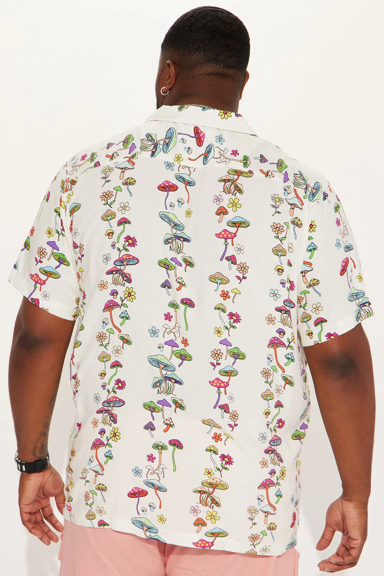 All Over Mushroom Short Sleeve Button Up - Yellow/combo