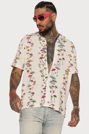 All Over Mushroom Short Sleeve Button Up - Yellow/combo