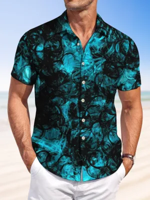 Alohadaddy Geometric Dark Blue Summer Casual Vacation Shirt