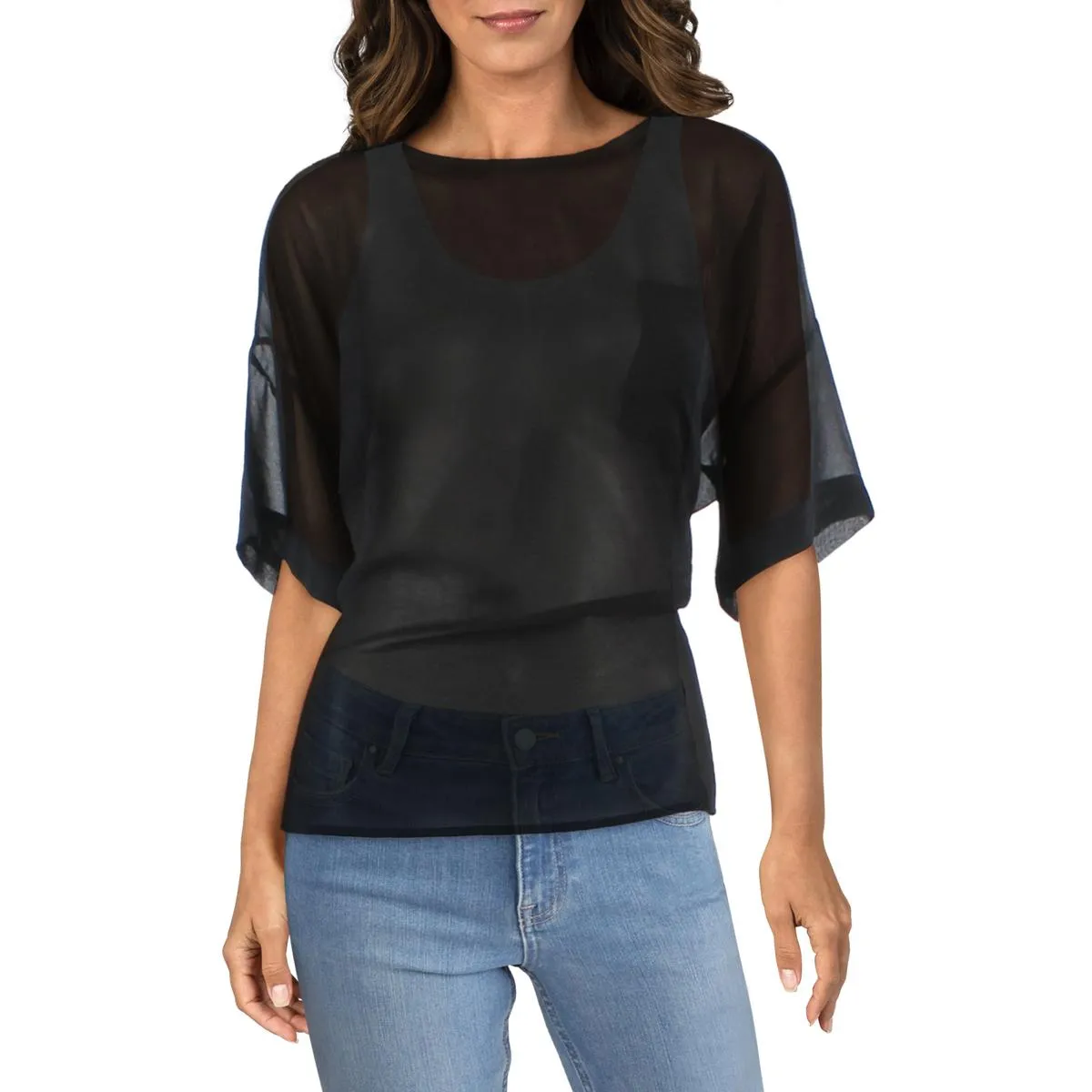 &BASICS Womens Chiffon Pocket T-Shirt