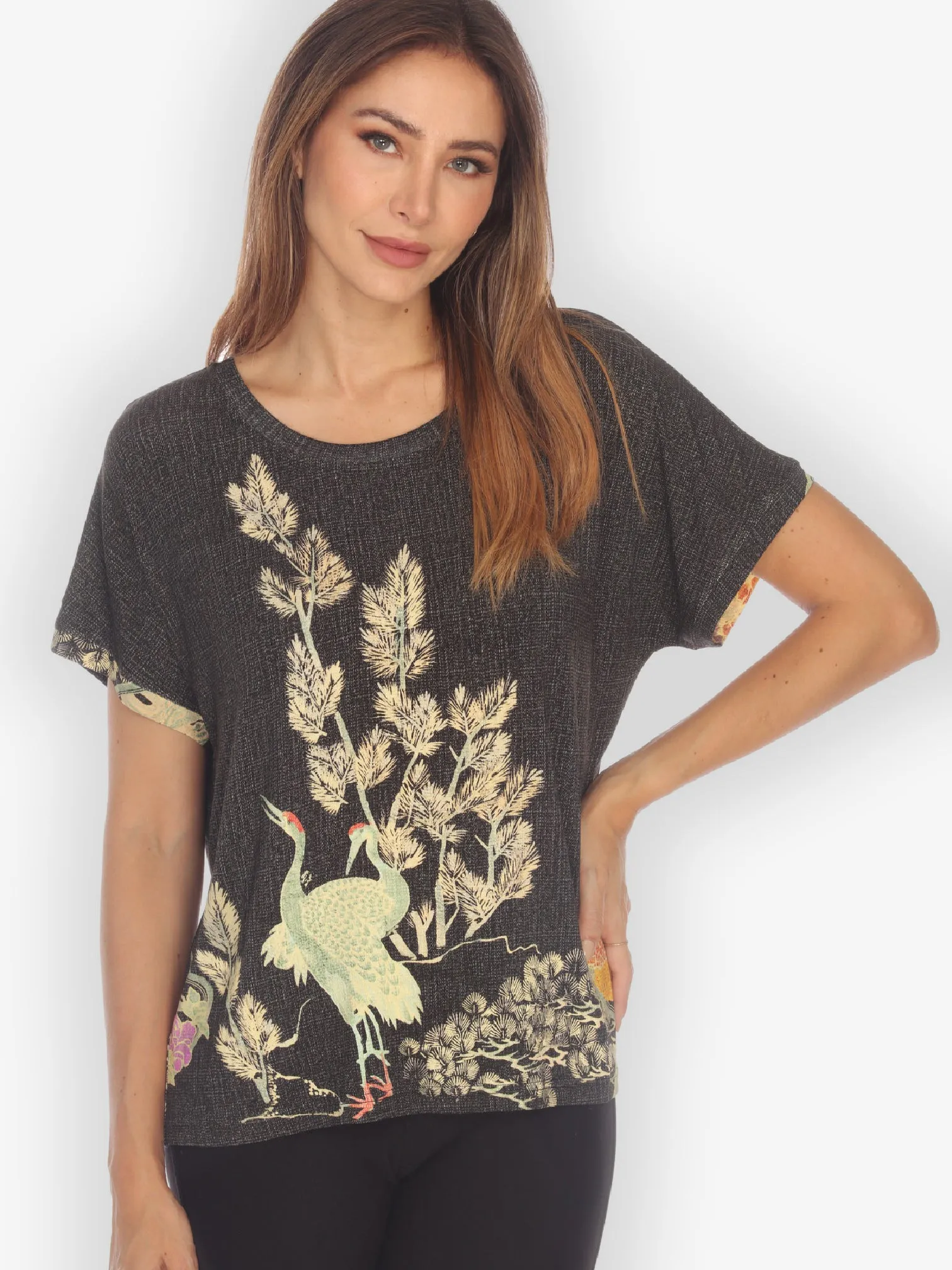 Antique Crane Cap Sleeves Tee