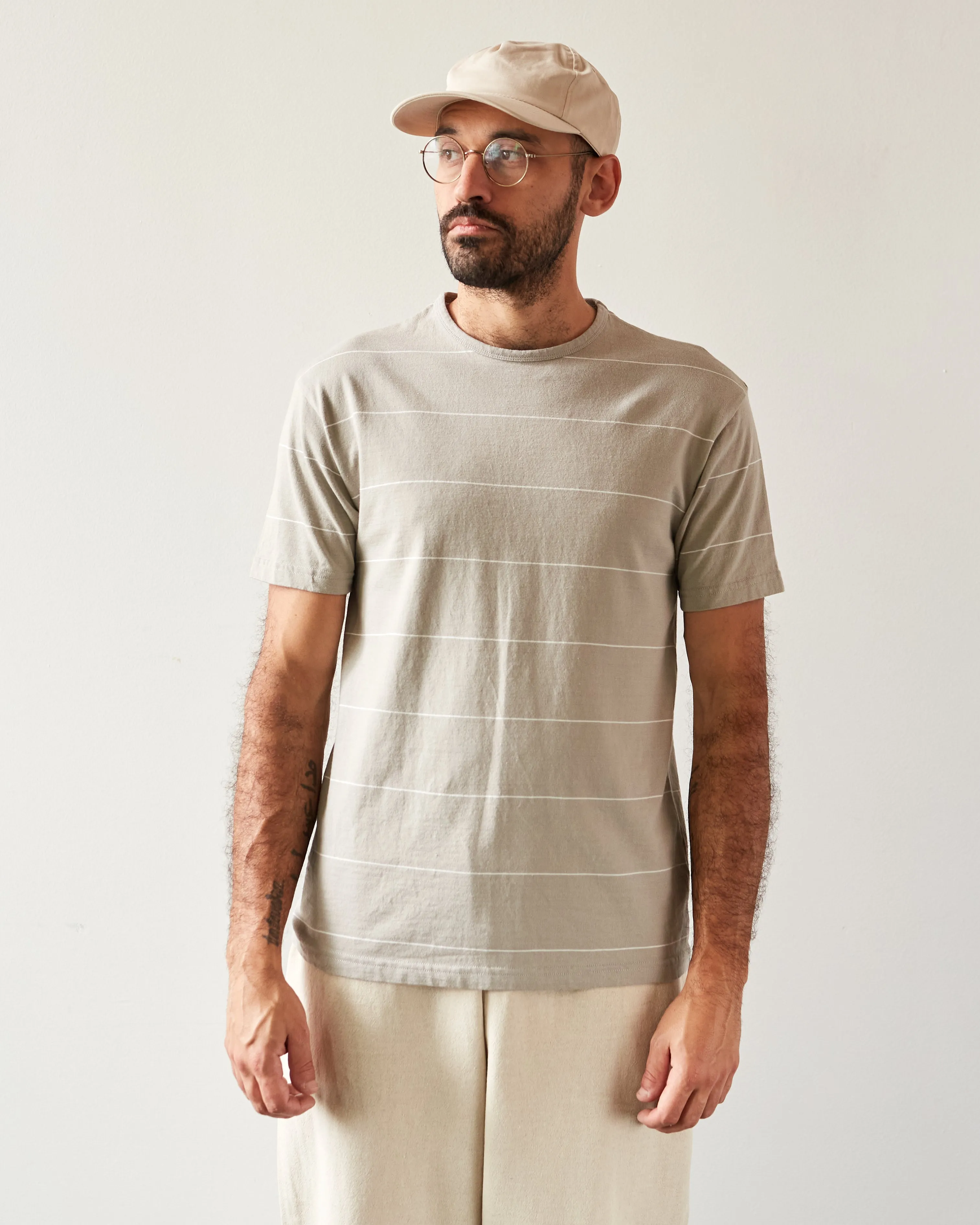 Arpenteur Fine Stripe Match Tee, White/Stone