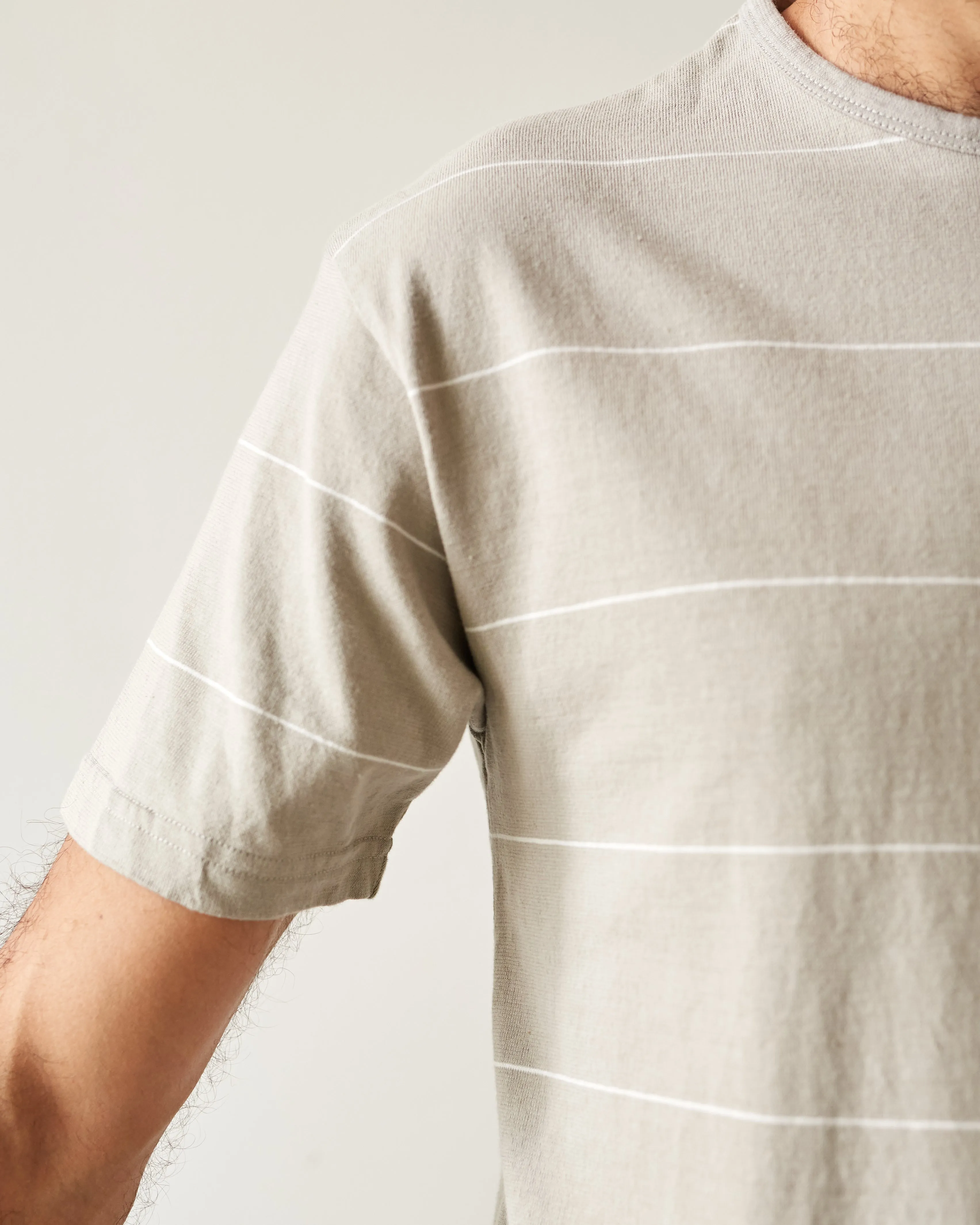 Arpenteur Fine Stripe Match Tee, White/Stone