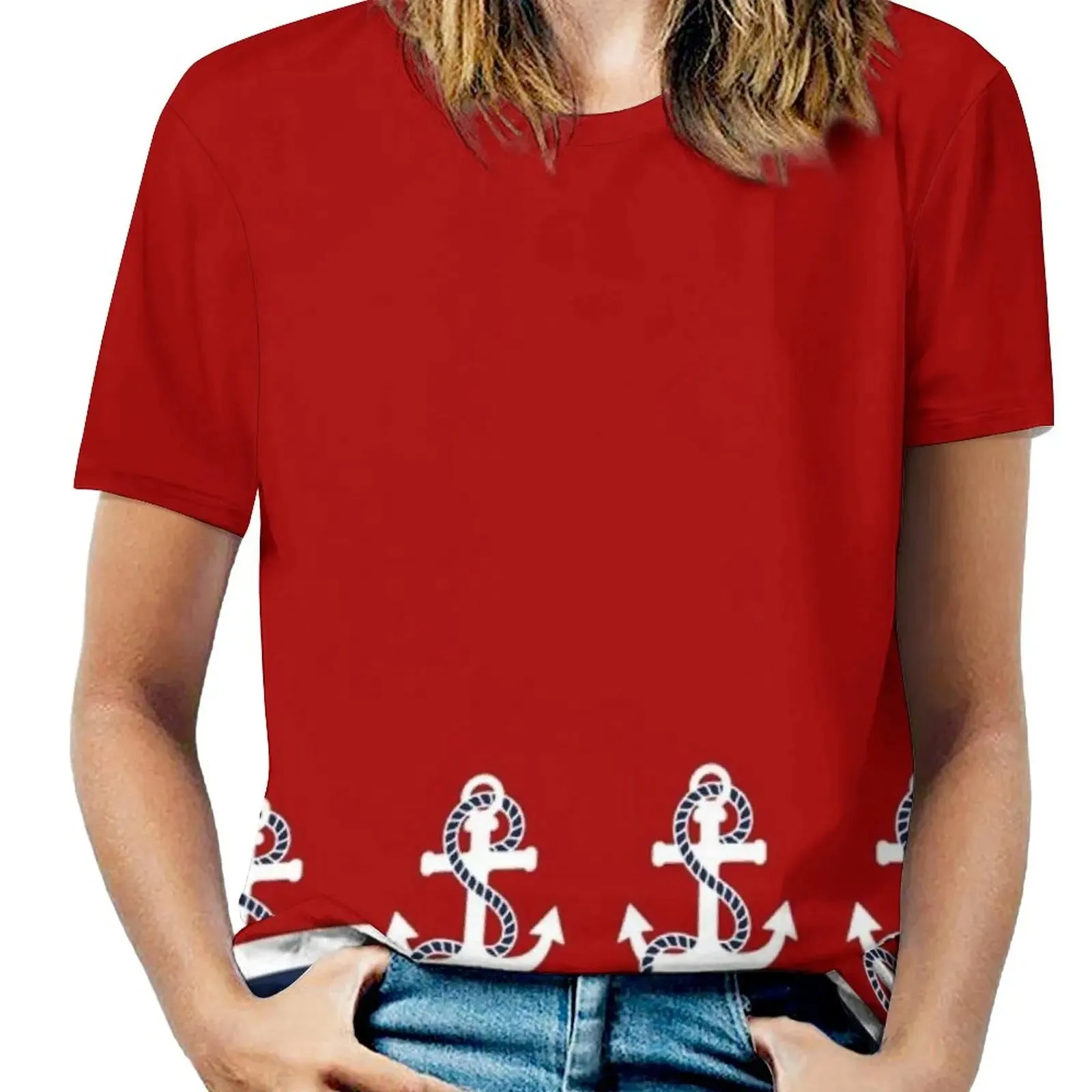 Ashore Shop Womens Nautical Red White Stripes And Blue Anchors  Vneck zipper Top