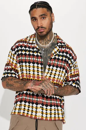 Assorted Geometric Short Sleeve Button Up - Black/combo