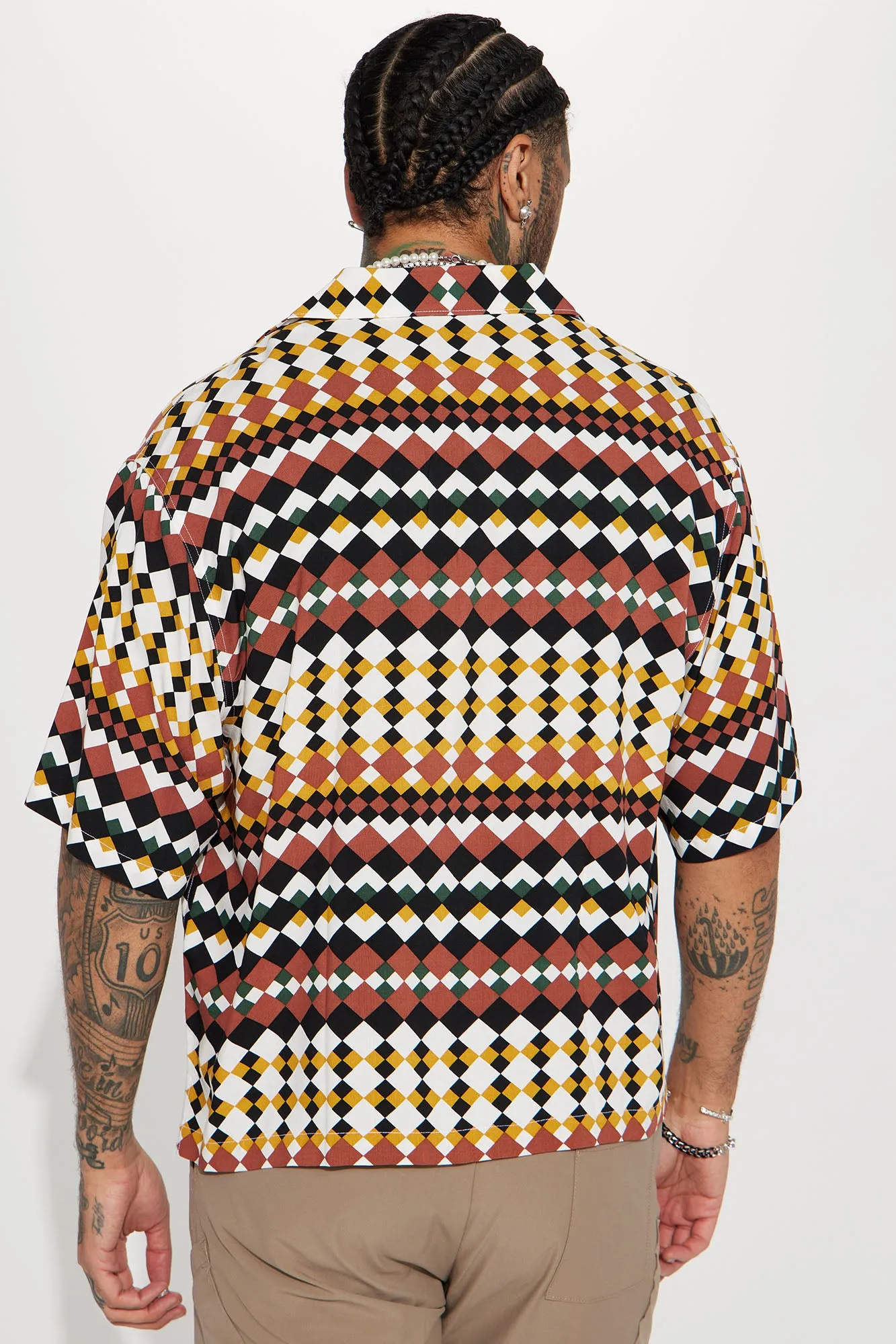 Assorted Geometric Short Sleeve Button Up - Black/combo