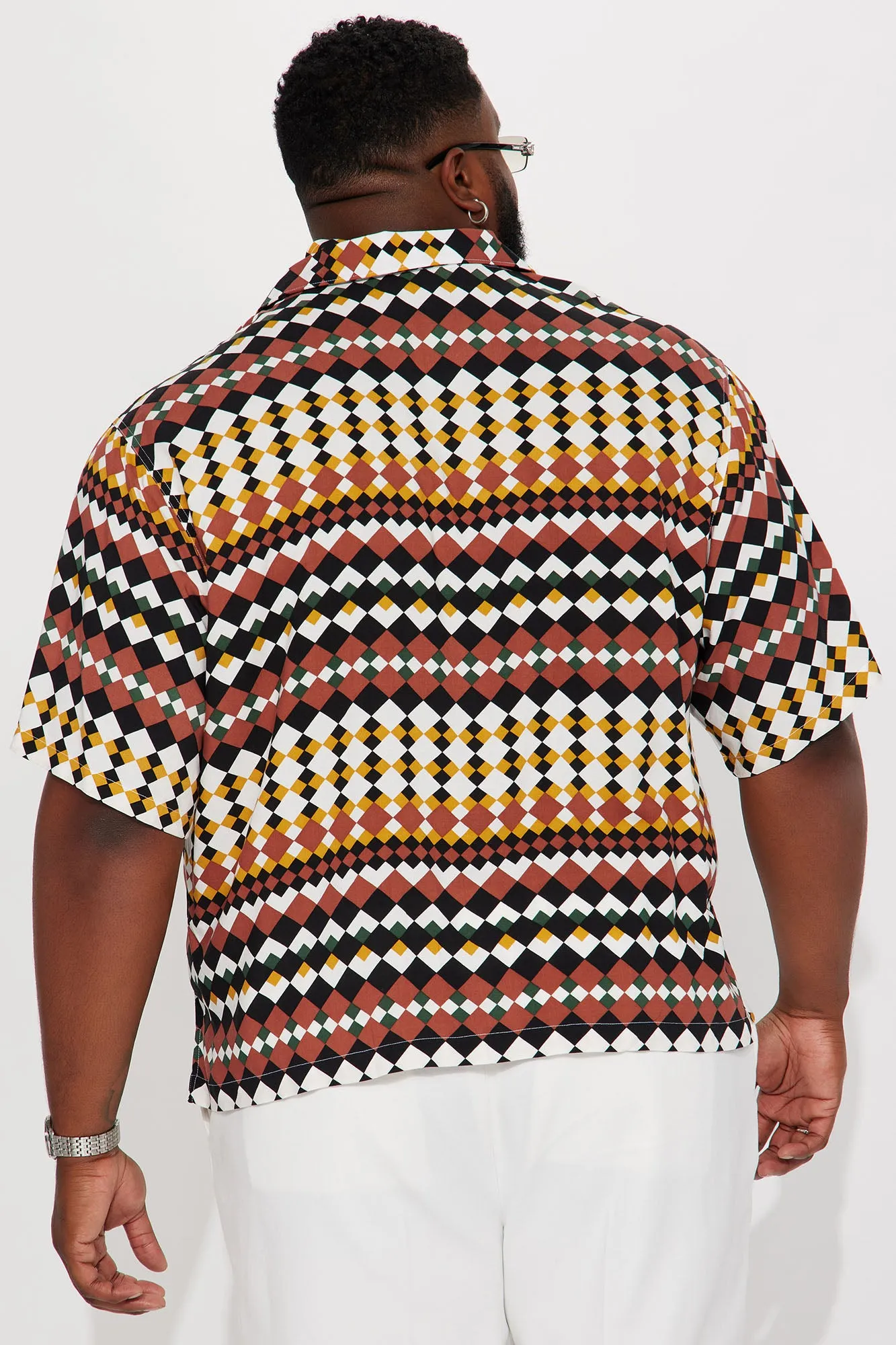 Assorted Geometric Short Sleeve Button Up - Black/combo