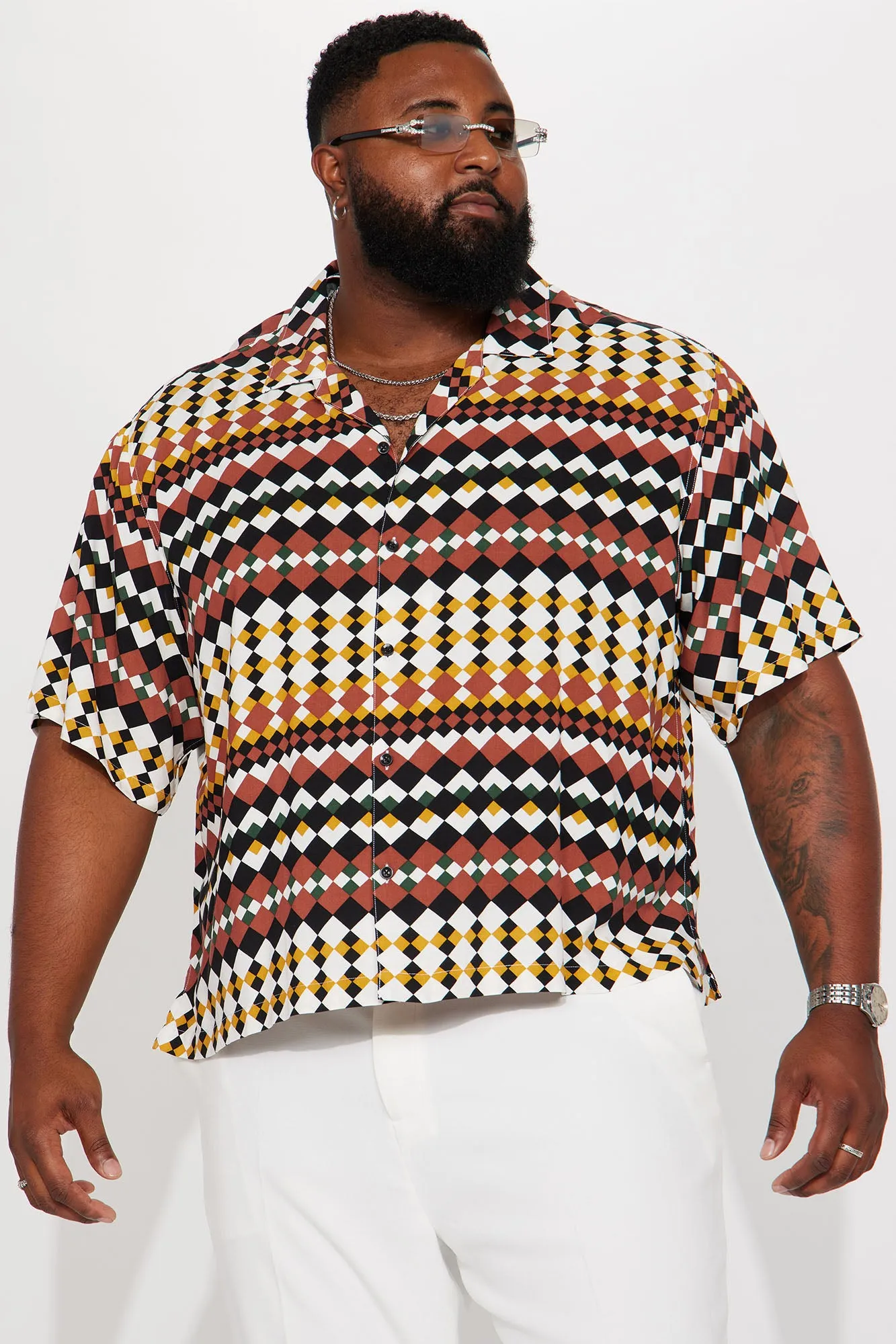 Assorted Geometric Short Sleeve Button Up - Black/combo