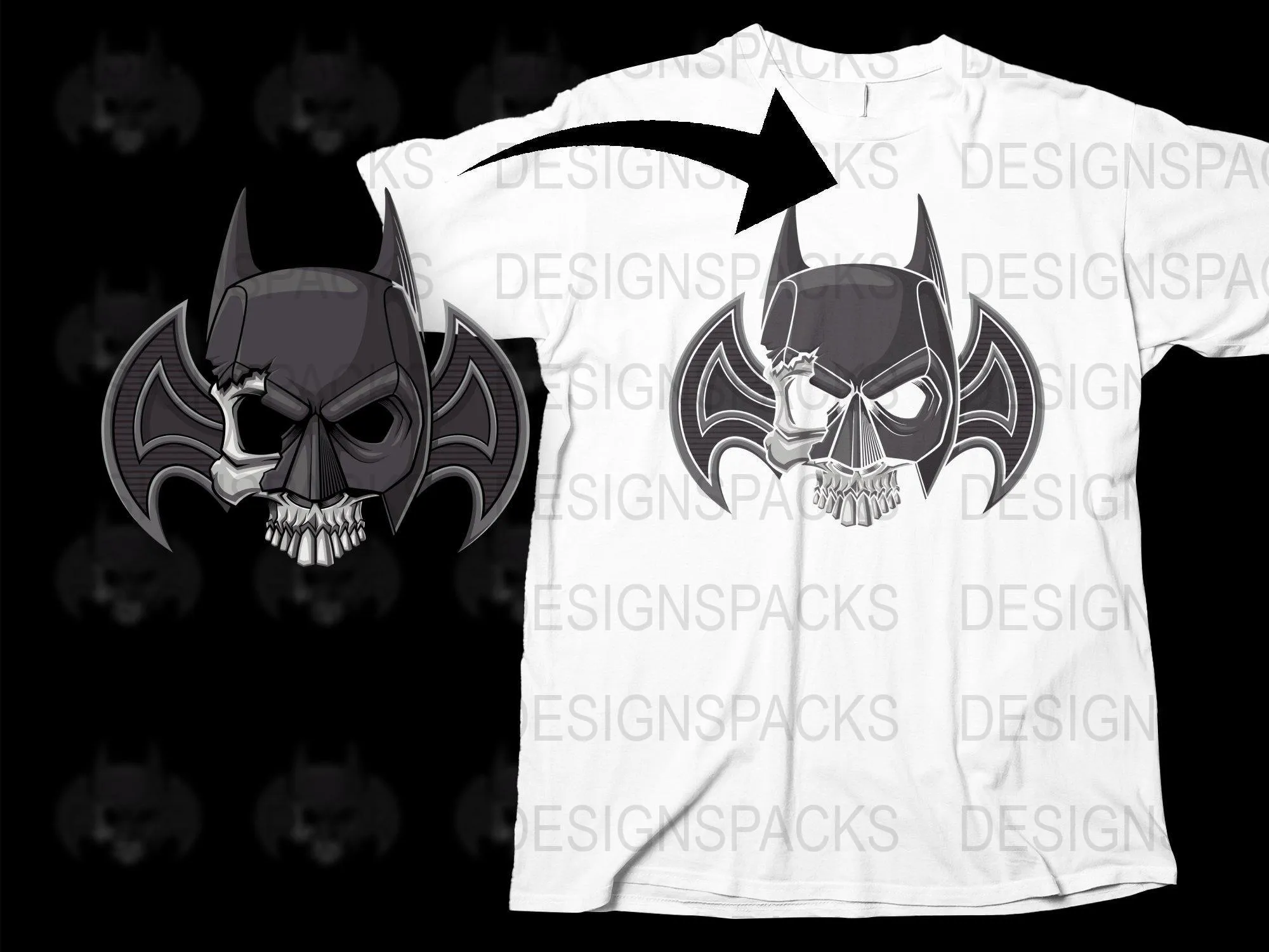 Batman Inspired Half Skull Mask Design Png Digital Download