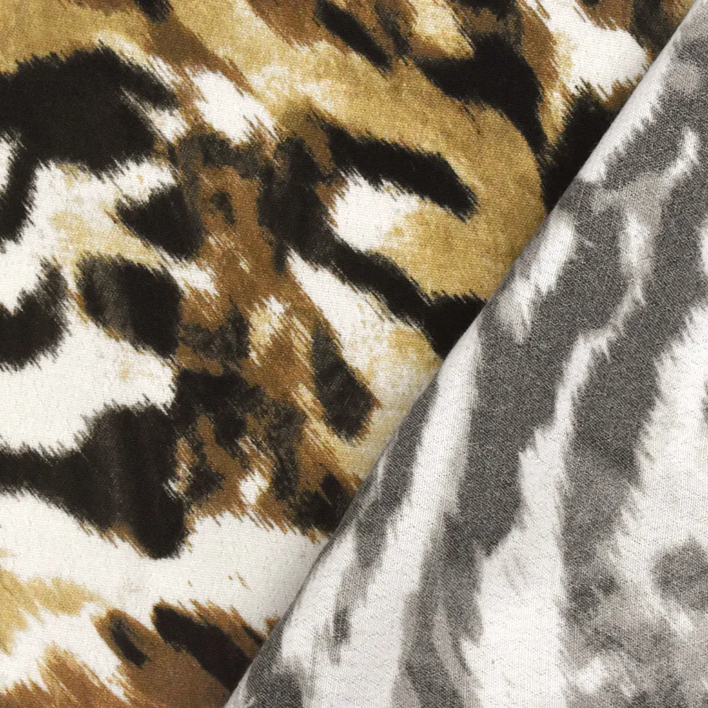 Beige-Brown-Multi Famous Designer Tiger Printed Viscose Crepe Faille Fabric