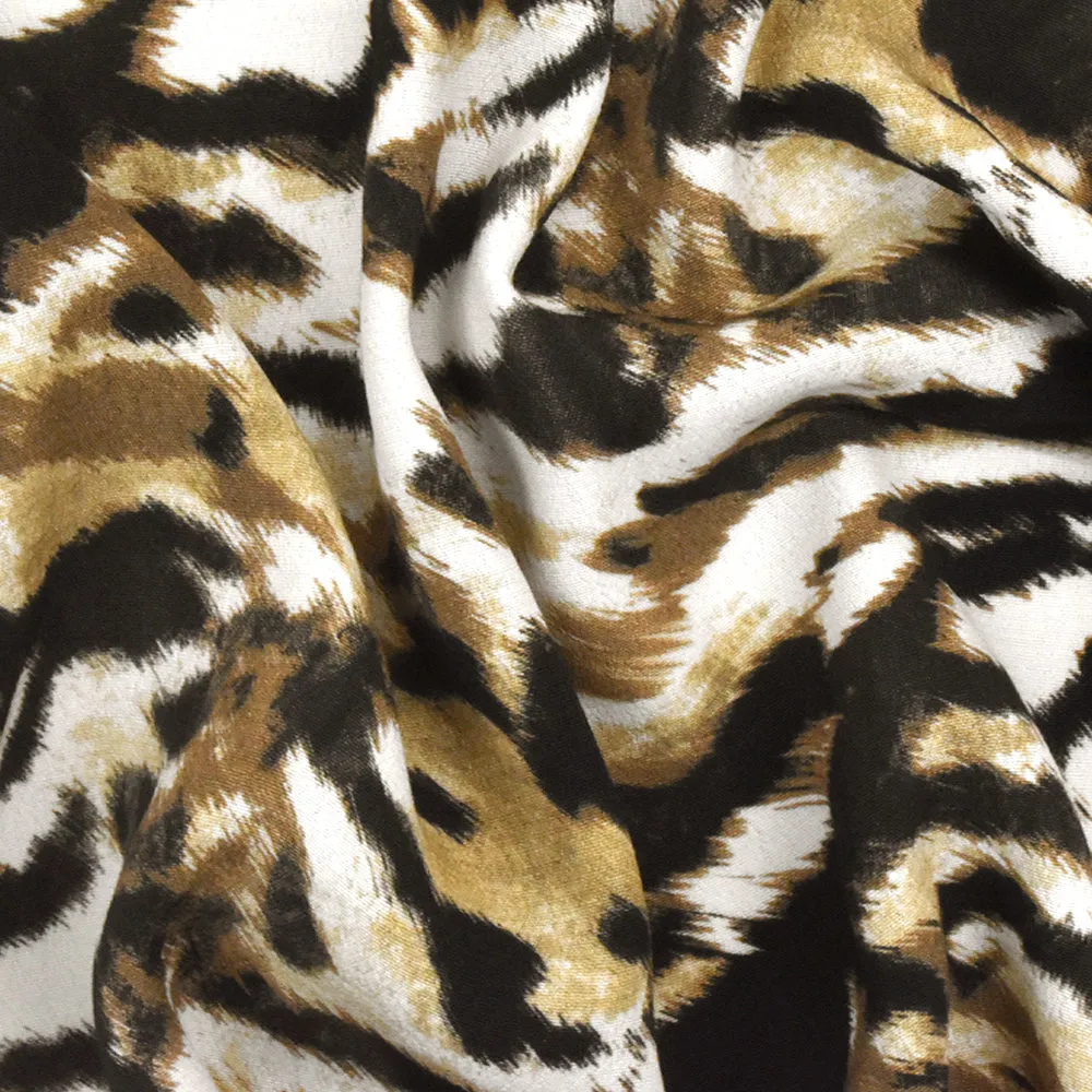 Beige-Brown-Multi Famous Designer Tiger Printed Viscose Crepe Faille Fabric