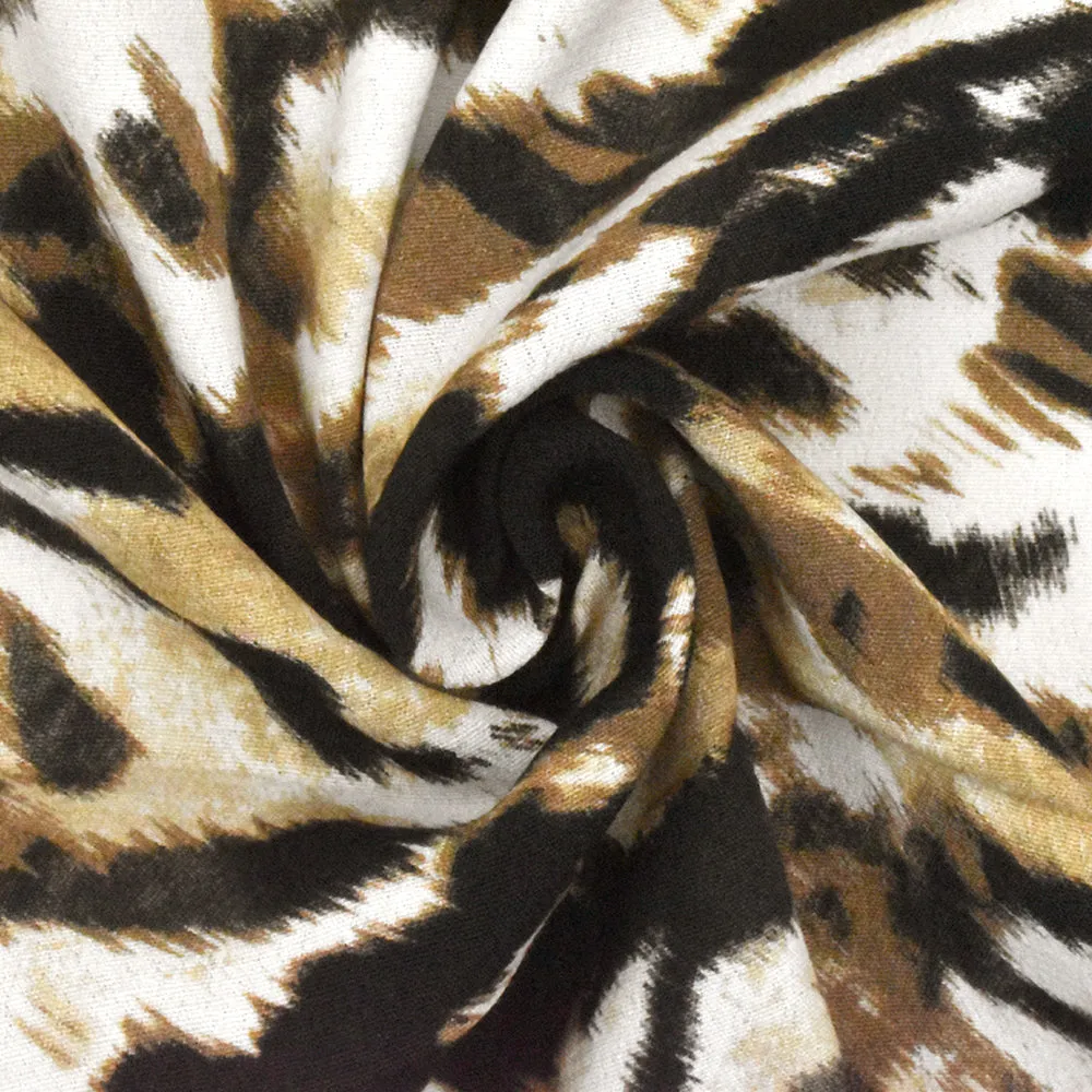 Beige-Brown-Multi Famous Designer Tiger Printed Viscose Crepe Faille Fabric