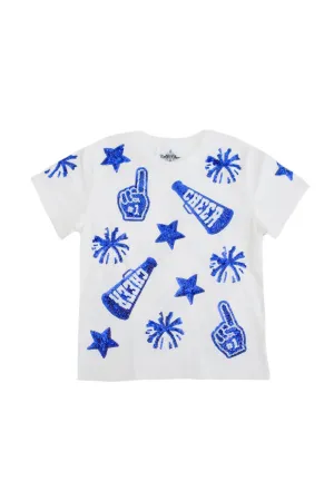 Belle Cher Royal Blue & White Game Day Cheer Sequin Shirt