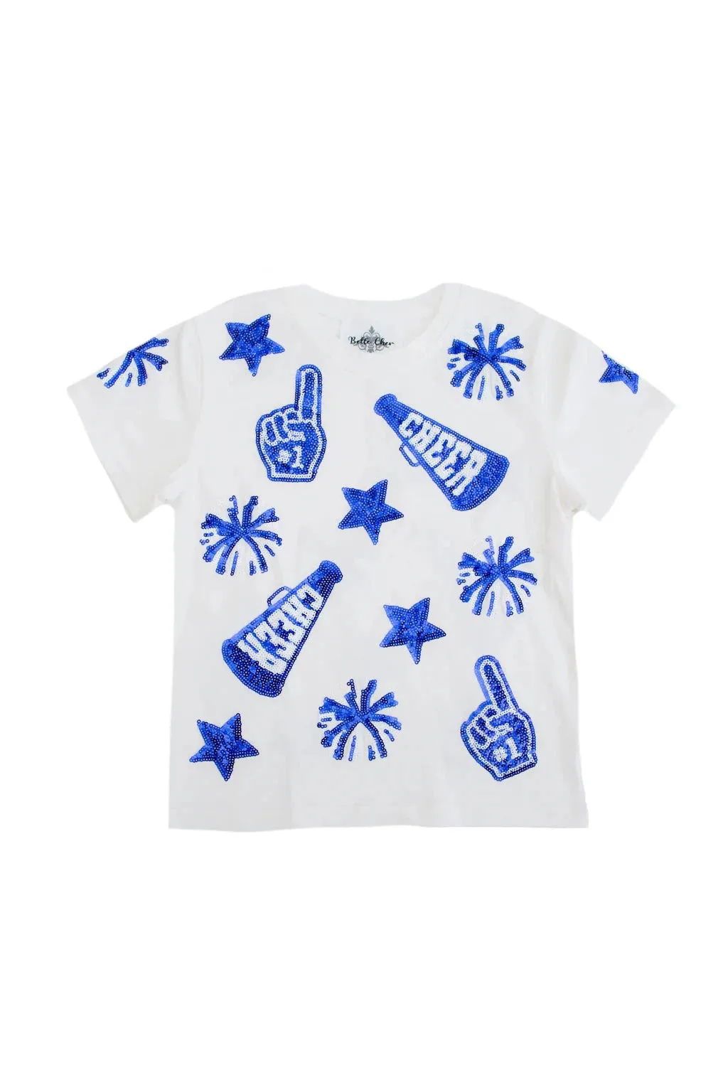Belle Cher Royal Blue & White Game Day Cheer Sequin Shirt