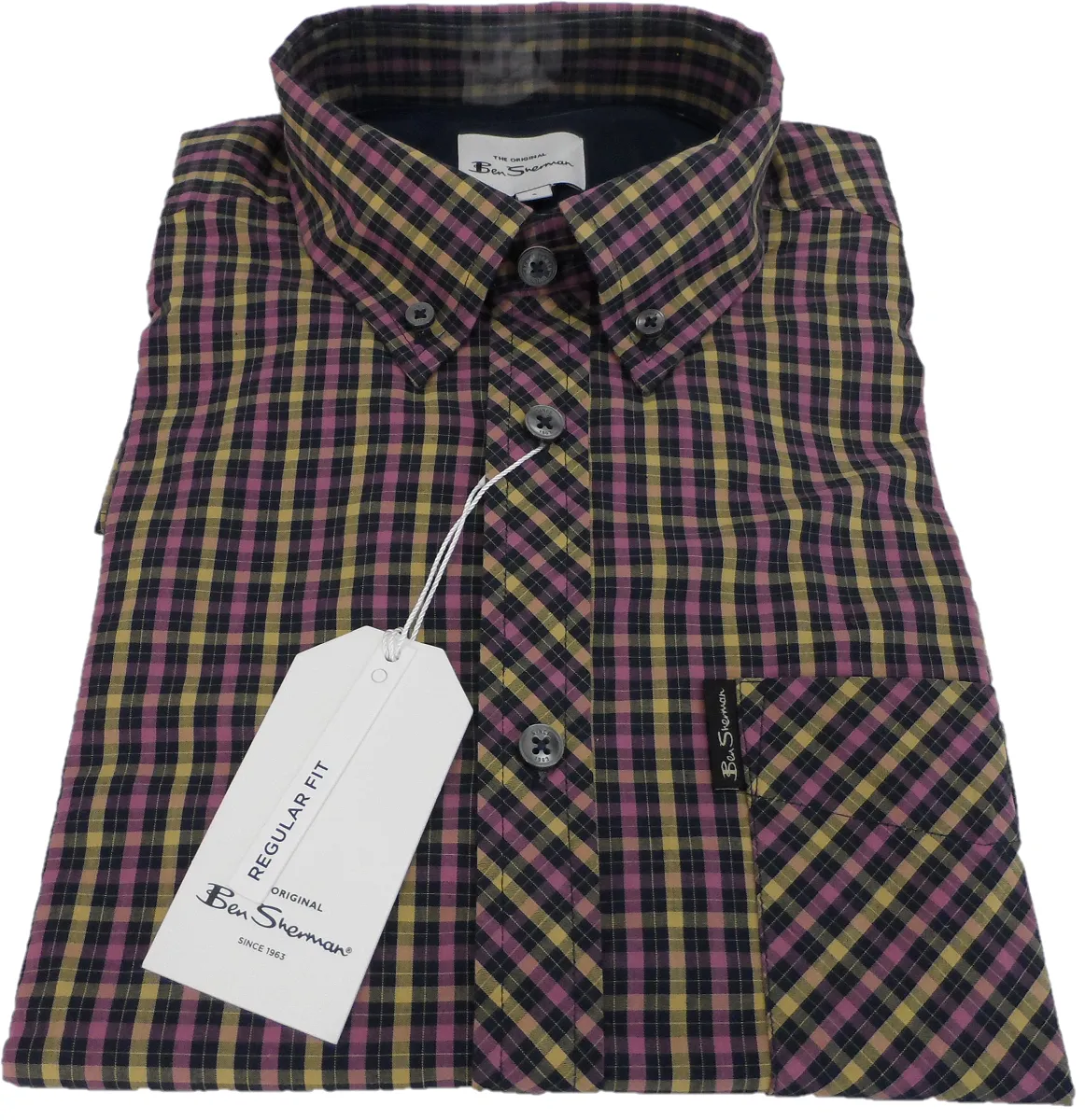Ben Sherman Mens Grape Gingham Check Short Sleeved Shirts …