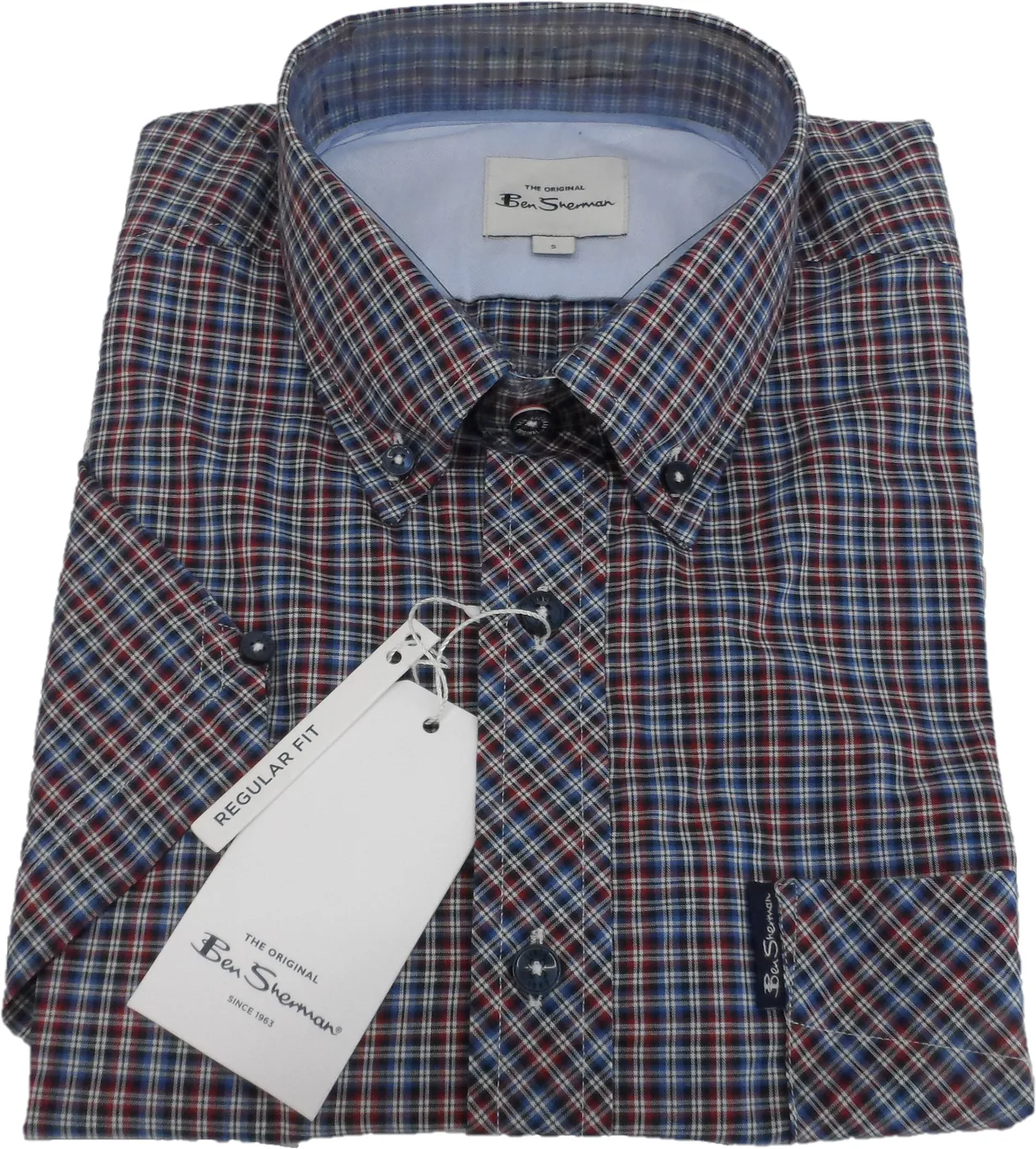 Ben Sherman Mens Red Check Short Sleeved Shirt