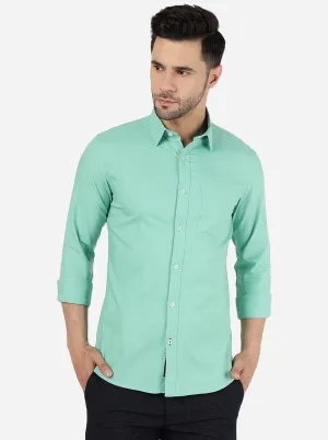 Biscay Green Solid Slim Fit Casual Shirt | JadeBlue