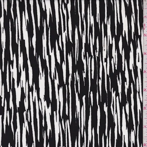 Black/Ivory Abstract Streak Crepe Georgette Fabric