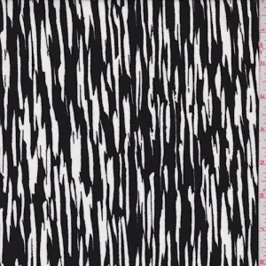 Black/Ivory Abstract Streak Crepe Georgette Fabric