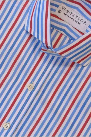 Blue, Sky & Red Large Candy Stripe Poplin Ladies Bespoke Shirt