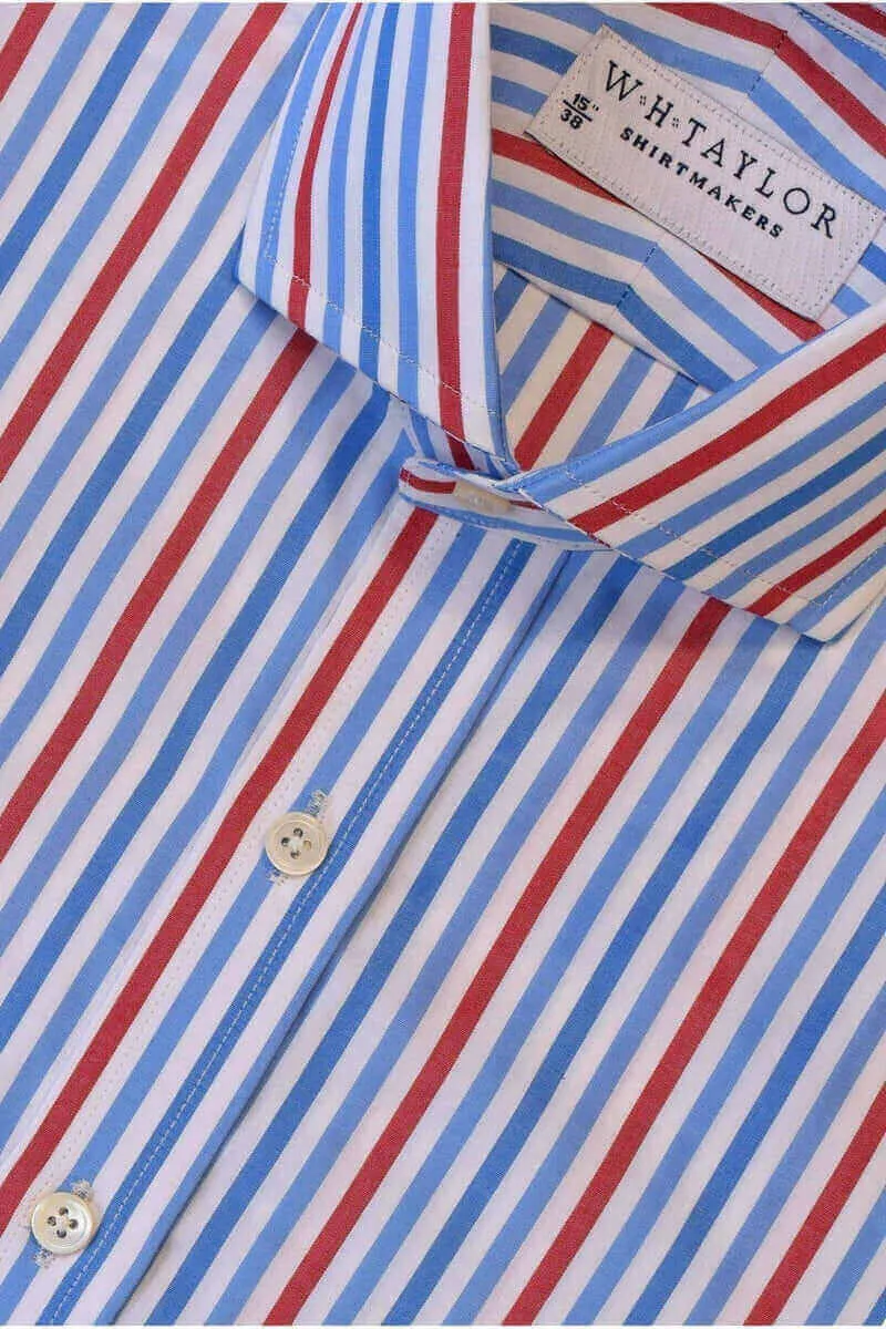 Blue, Sky & Red Large Candy Stripe Poplin Ladies Bespoke Shirt