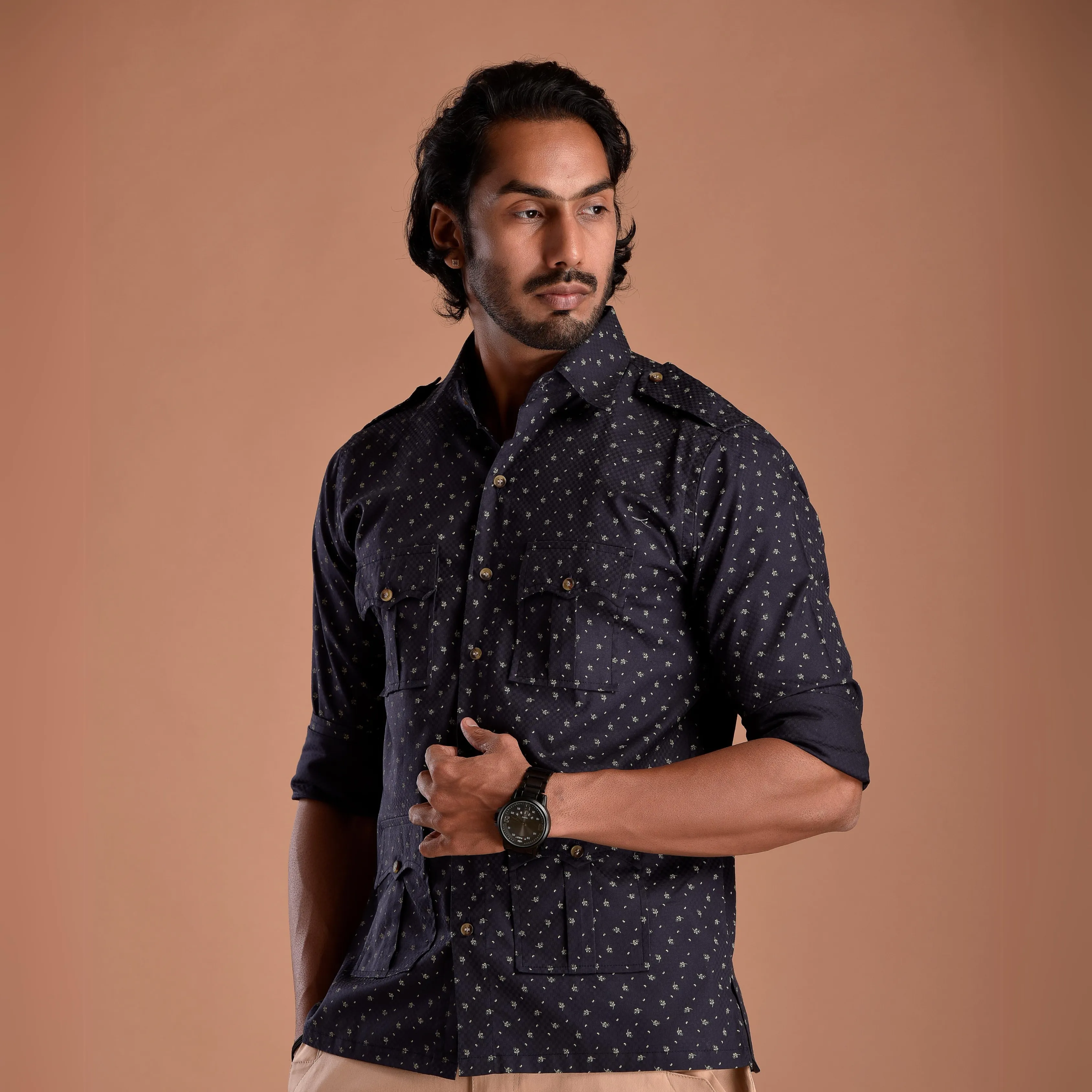 Blueberry Hunting Style Cotton printed Shirt