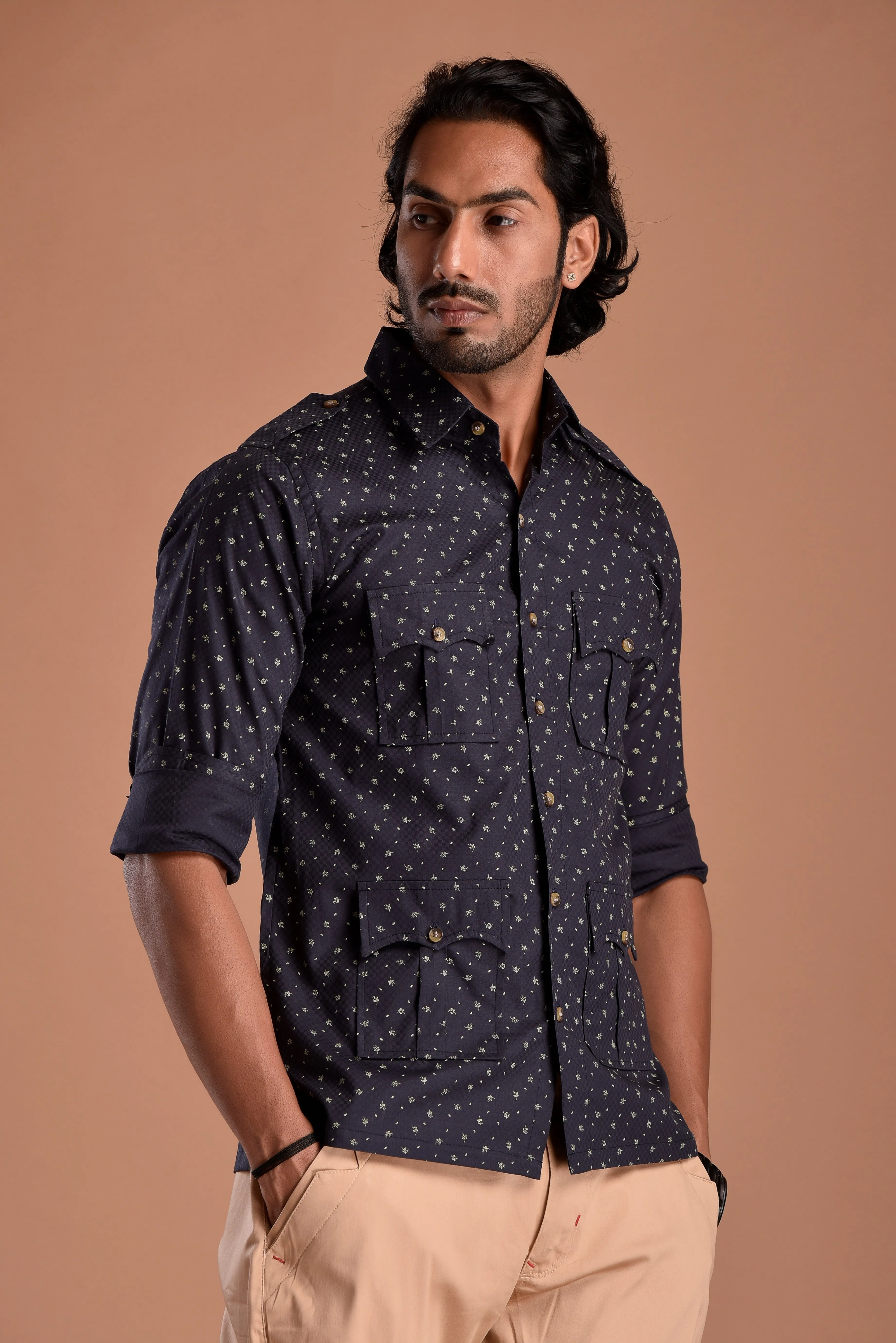 Blueberry Hunting Style Cotton printed Shirt