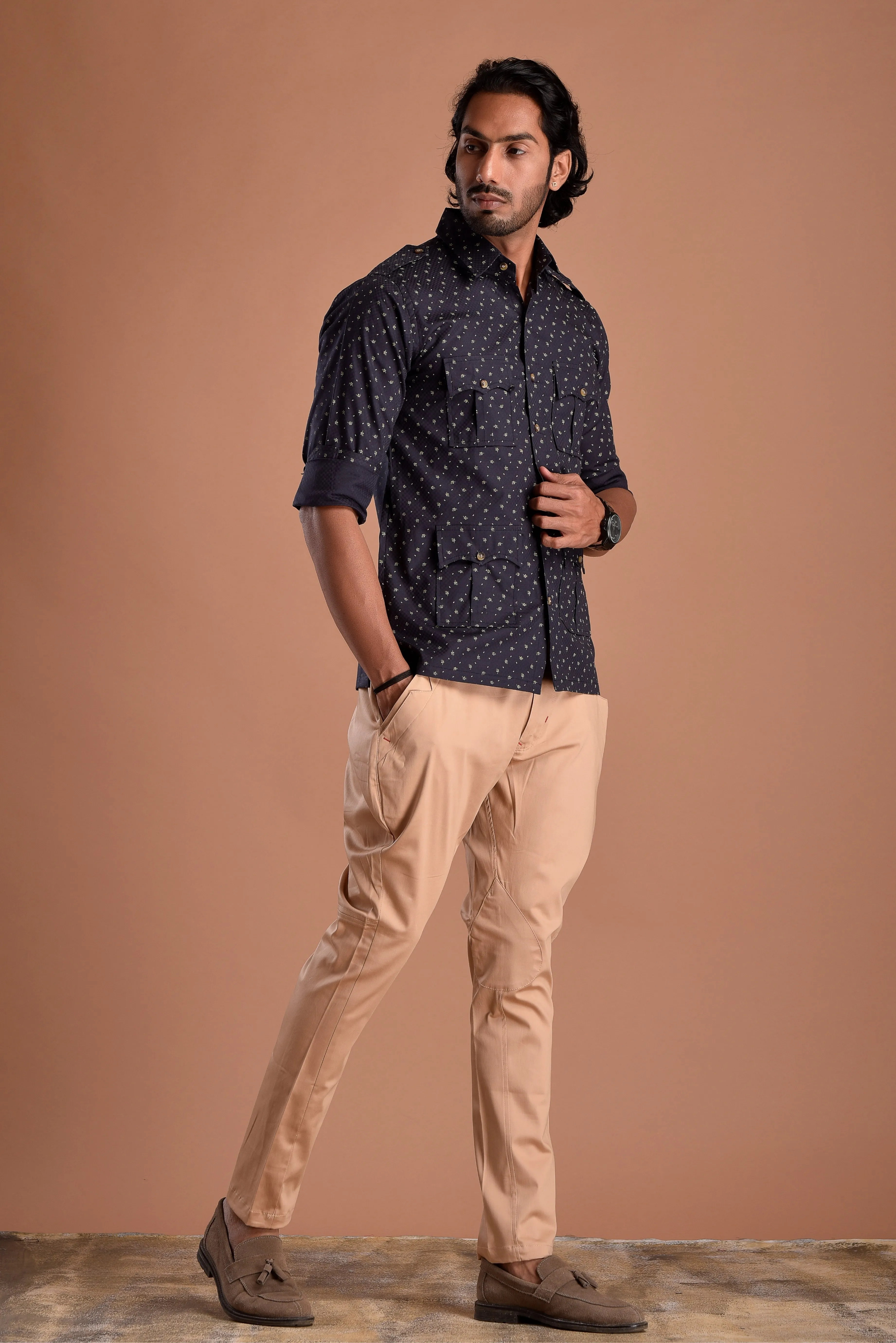 Blueberry Hunting Style Cotton printed Shirt