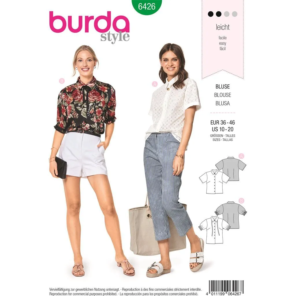 Burda Style Pattern B6426 Misses Fancy Summer Blouses