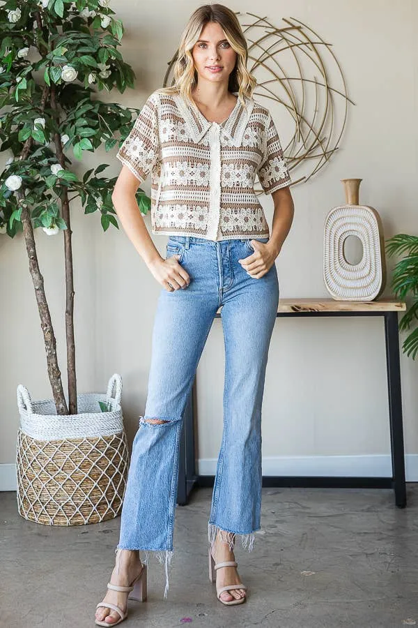 Button Up Floral Crochet Top