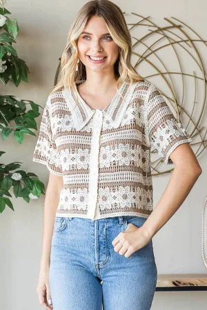 Button Up Floral Crochet Top