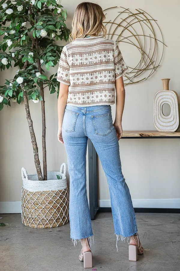 Button Up Floral Crochet Top