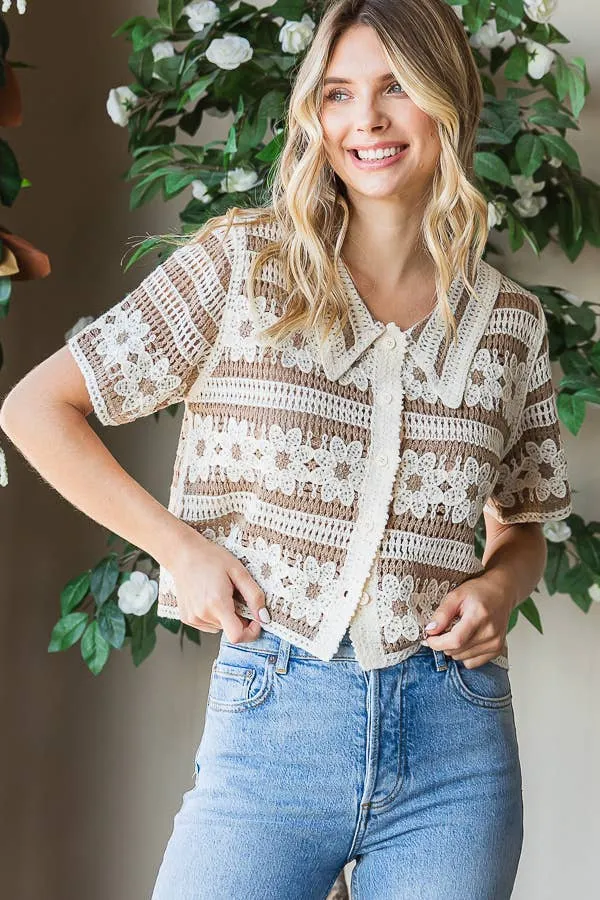 Button Up Floral Crochet Top