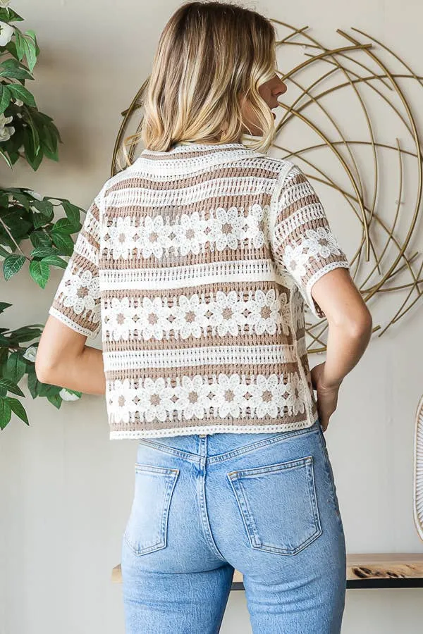 Button Up Floral Crochet Top