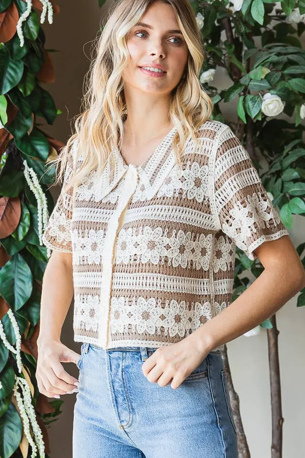 Button Up Floral Crochet Top