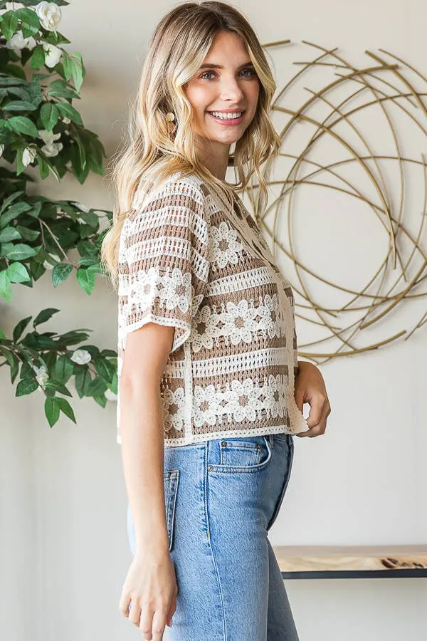 Button Up Floral Crochet Top