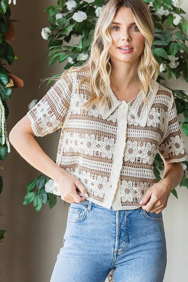 Button Up Floral Crochet Top