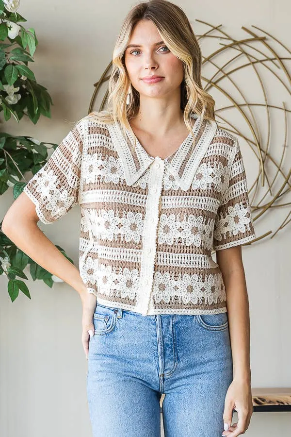Button Up Floral Crochet Top