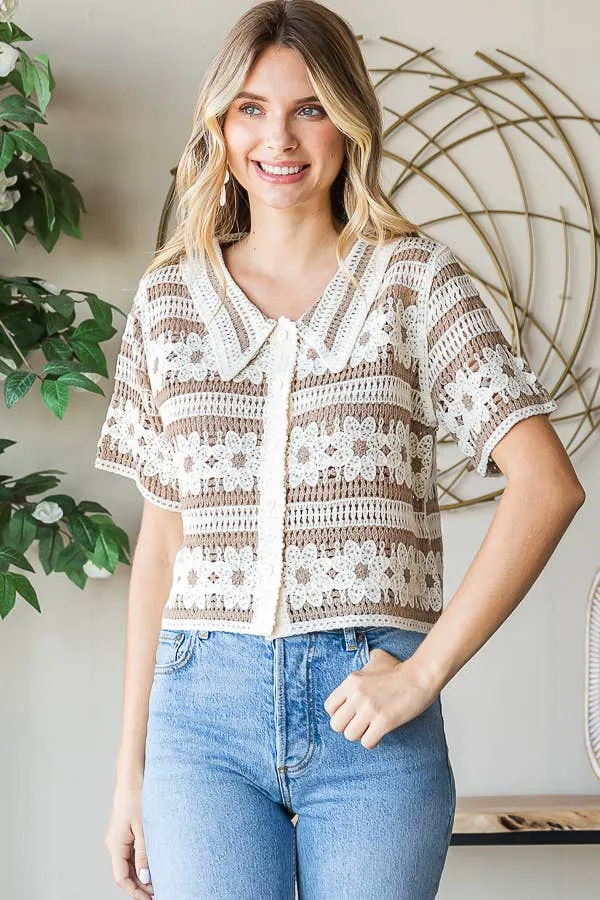 Button Up Floral Crochet Top
