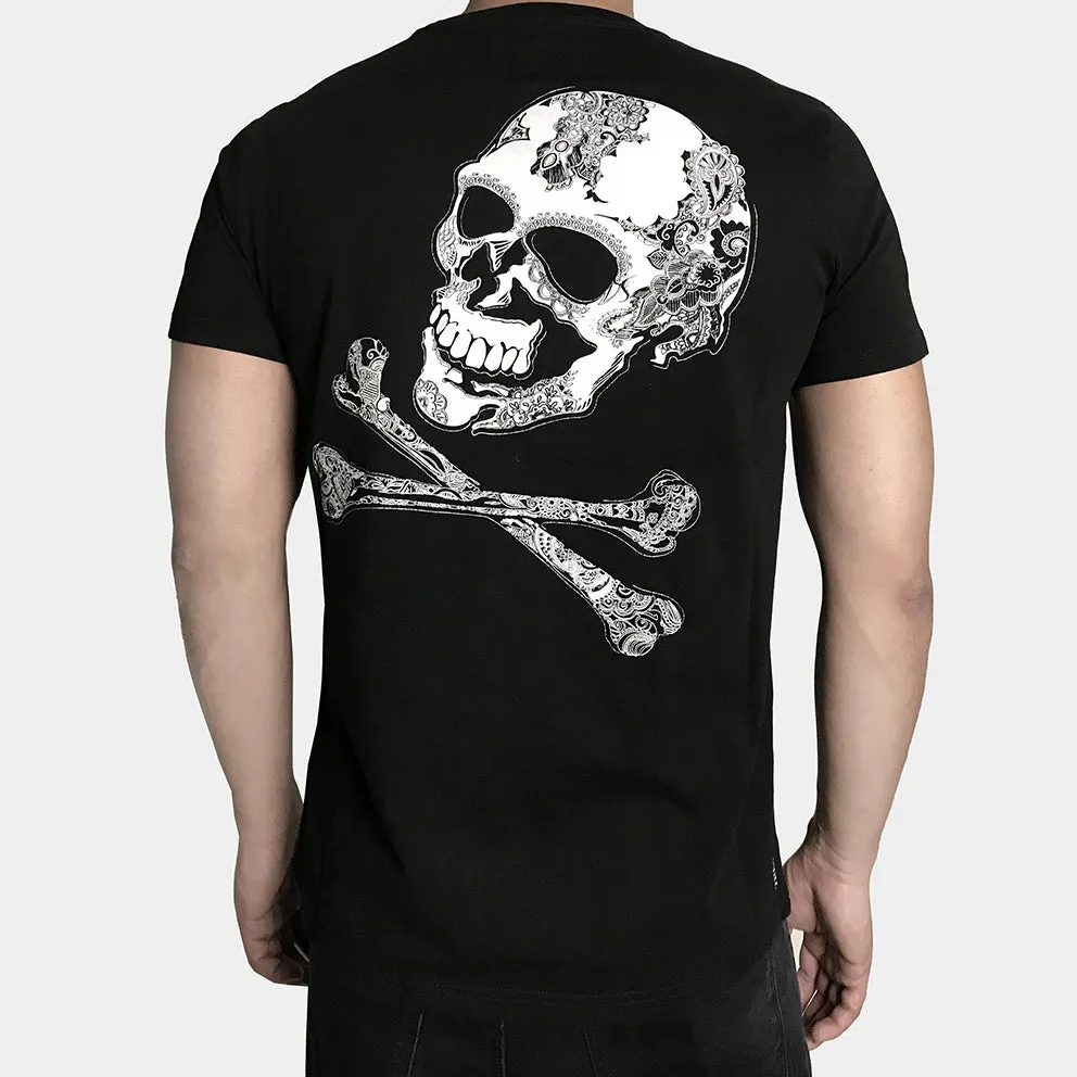 BZEN x JOE SCULL SHORT SLEEVE TEE SLIM FIT 180GSM JERSEY- BLACK PEACE BONES RESPECT THE DEAD