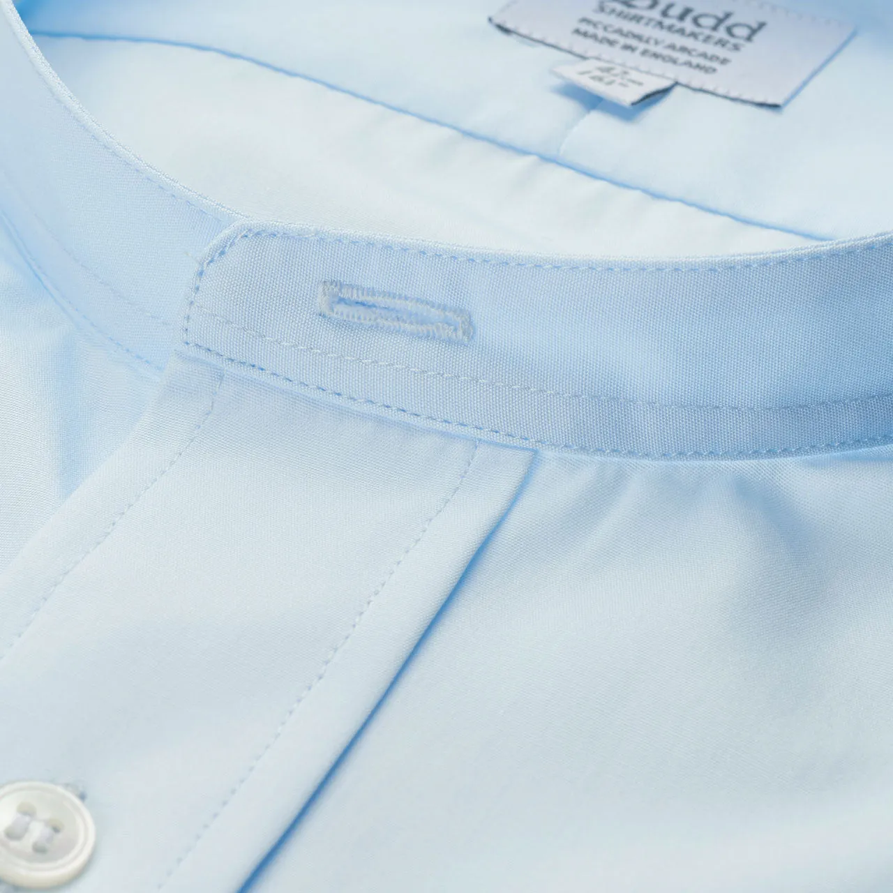 Classic Fit Plain Neckband Poplin Double Cuff Shirt in Sky Blue